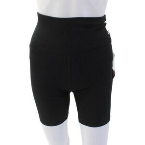 Carbon 38 Women's Ribbed High Waist Fitted Biker Shorts Black Size S
